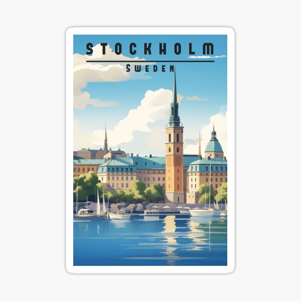 Item preview, Vintage travel poster Stockholm - Experience the beauty of a Scandinavian pearl! designed and sold by StrasserArt.