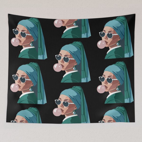 Item preview, Bubblegum Chic: Girl with pearl earring Vermeer remake designed and sold by EmeraldeaArt.