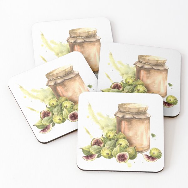 Item preview, Jam jar with pile of ripe figs fruit hand-drawn watercolor sticker  designed and sold by BartolArt.