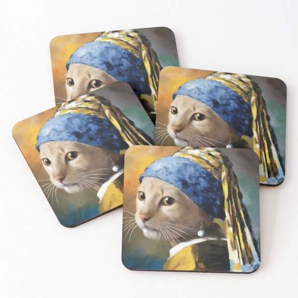Item preview, Cat with a pearl Earring - remake of Girl with a pearl Earring by Vermeer designed and sold by EmeraldeaArt.