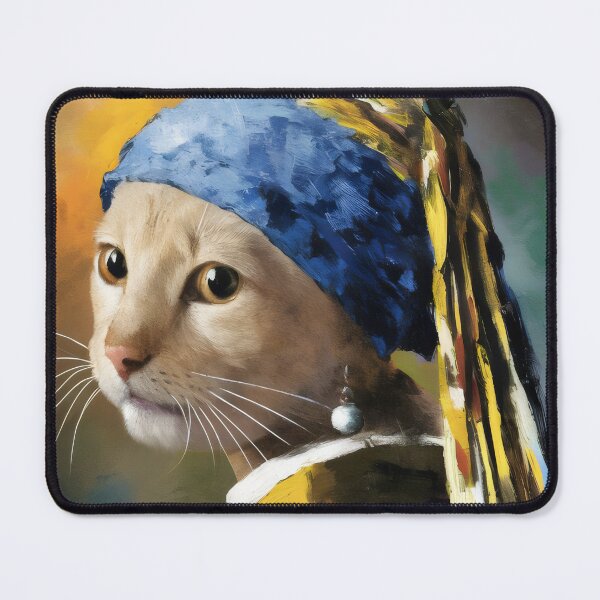 Item preview, Cat with a pearl Earring - remake of Girl with a pearl Earring by Vermeer designed and sold by EmeraldeaArt.