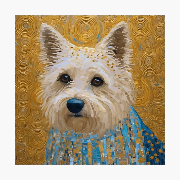 Item preview, Gustav Klimt Style White Dog with Blue Costume designed and sold by Vicky Brago-Mitchell®.