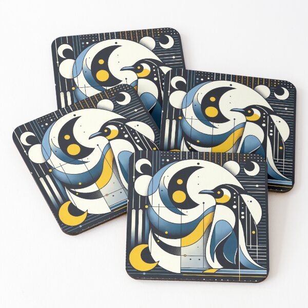 Item preview, Navy Blue Yellow Geometric Abstract Pattern Penguin Moon Phase Night designed and sold by PenguinForests.