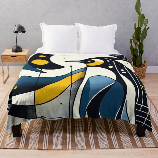 Item preview, Navy Blue Yellow Geometric Abstract Pattern Penguin Moon Phase Night designed and sold by PenguinForests.
