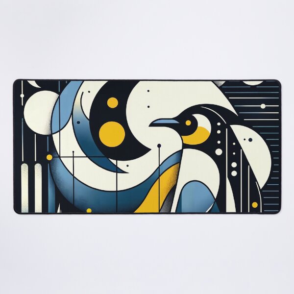 Item preview, Navy Blue Yellow Geometric Abstract Pattern Penguin Moon Phase Night designed and sold by PenguinForests.
