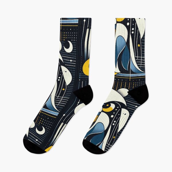 Item preview, Navy Blue Yellow Geometric Abstract Pattern Penguin Moon Phase Night designed and sold by PenguinForests.