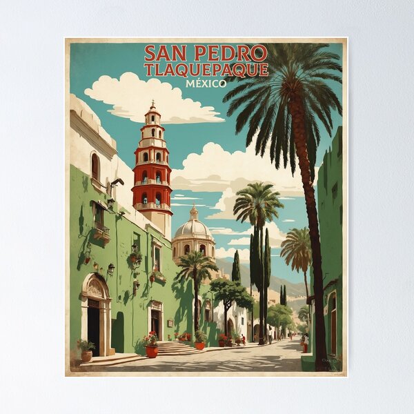Item preview, San Pedro Tlaquepaque Mexico Magic Town Vintage Travel Tourism Poster  designed and sold by TravelersGems.