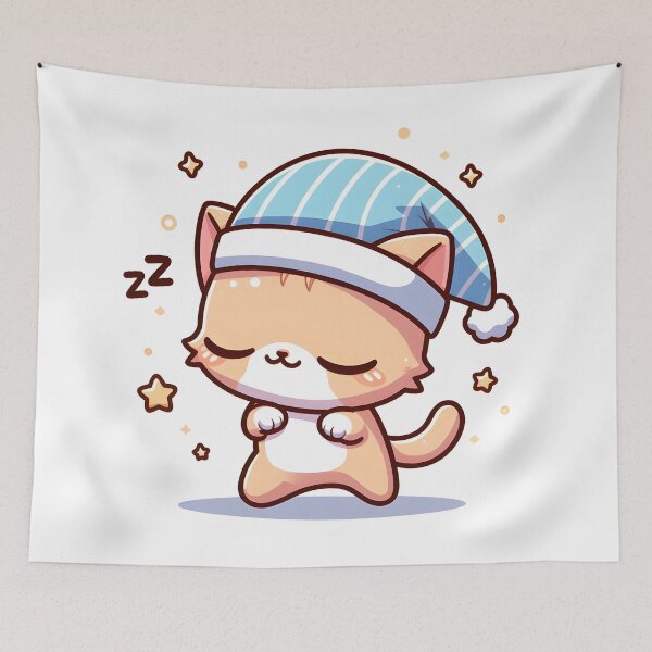 Item preview, Kawaii Kitten With Nightcap designed and sold by CanvasCutie.