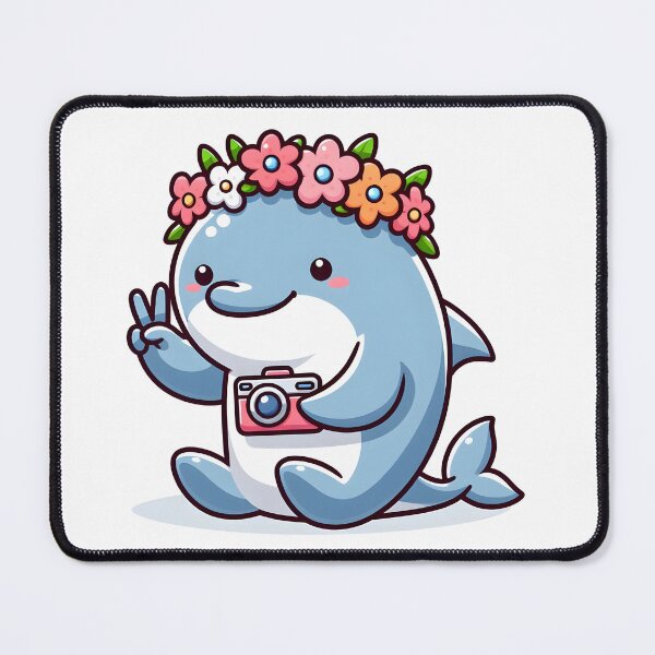 Item preview, Kawaii Dolphin With A Camera And A Flower Crown Taking A Selfie designed and sold by CanvasCutie.