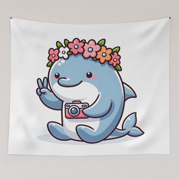 Item preview, Kawaii Dolphin With A Camera And A Flower Crown Taking A Selfie designed and sold by CanvasCutie.