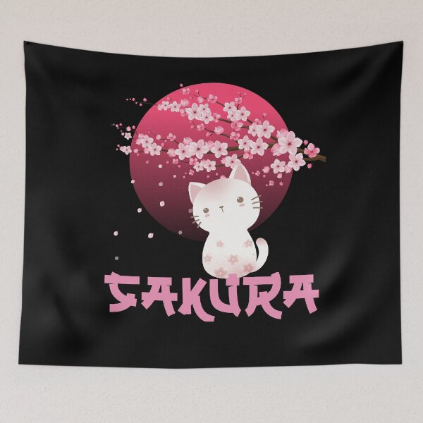 Aperçu de l'œuvre Chat mignon en fleurs de cerisier Sakura Japon Pique-nique de la saison Hanami créée et vendue par BunBuntheDog-.