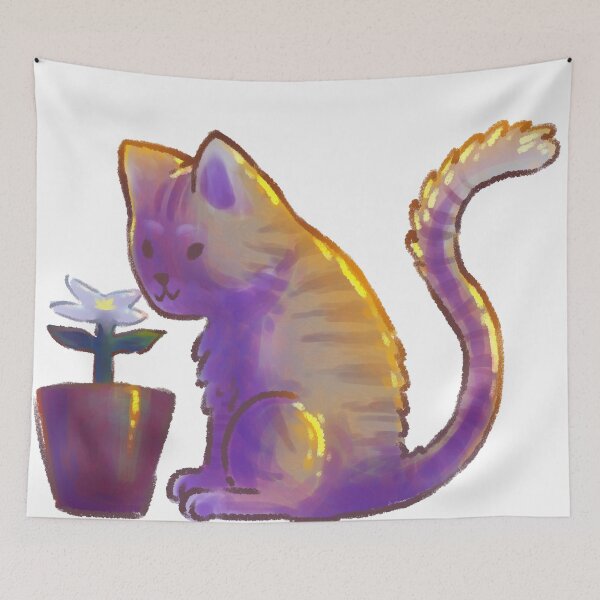 Item preview, cat sniffing a white flower designed and sold by OffWhiteToast.