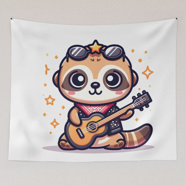 Aperçu de l'œuvre Suricate Kawaii avec une tenue Rockstar créée et vendue par CanvasCutie.