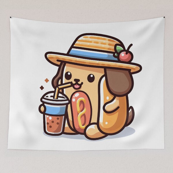 Item preview, Kawaii Hot Dog With Straw Hat designed and sold by CanvasCutie.