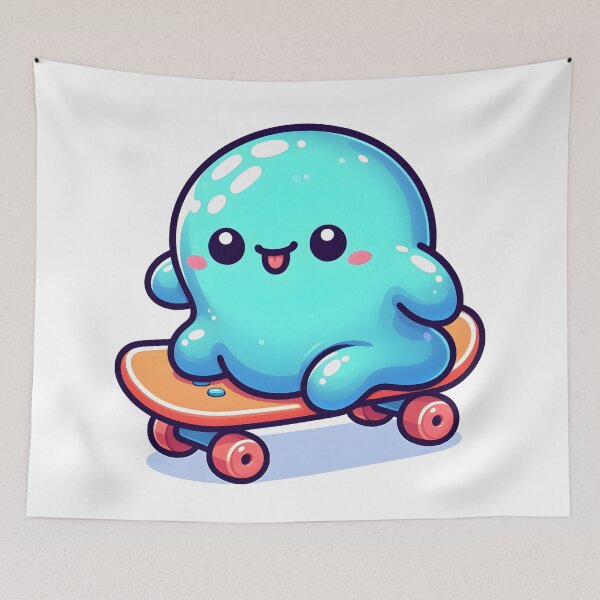 Item preview, Kawaii Cute Slime With Skateboard designed and sold by CanvasCutie.