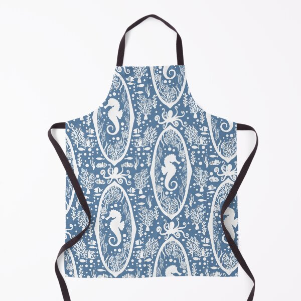 Item preview, Victorian Seahorse Damask Blue and white Cameo designed and sold by PerlaDesignArt.