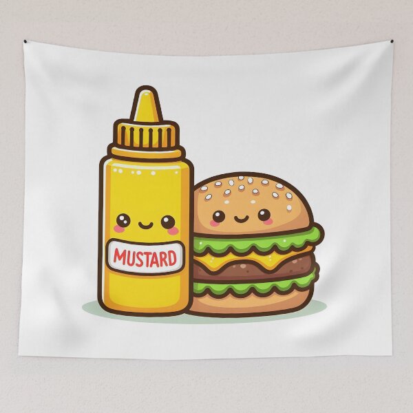 Item preview, Kawaii Burger Sitting Beside Mustard Bottle designed and sold by CanvasCutie.