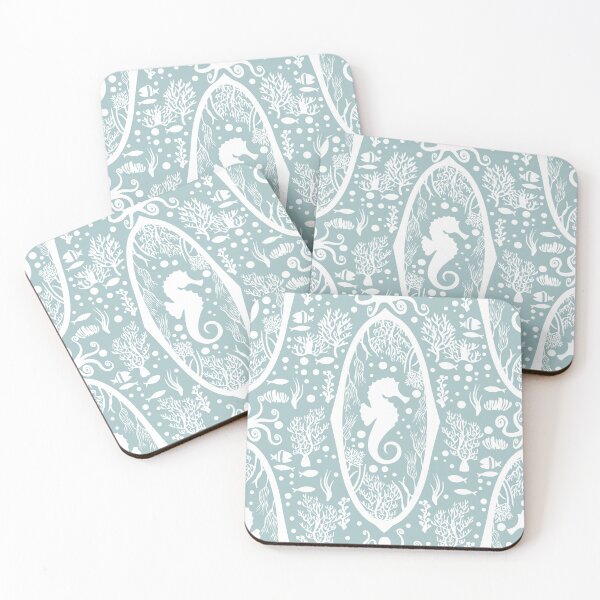 Item preview, Victorian Seahorse Damask light green and white Cameo designed and sold by PerlaDesignArt.
