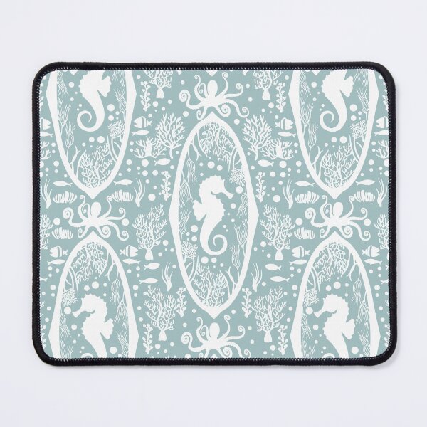 Item preview, Victorian Seahorse Damask light green and white Cameo designed and sold by PerlaDesignArt.