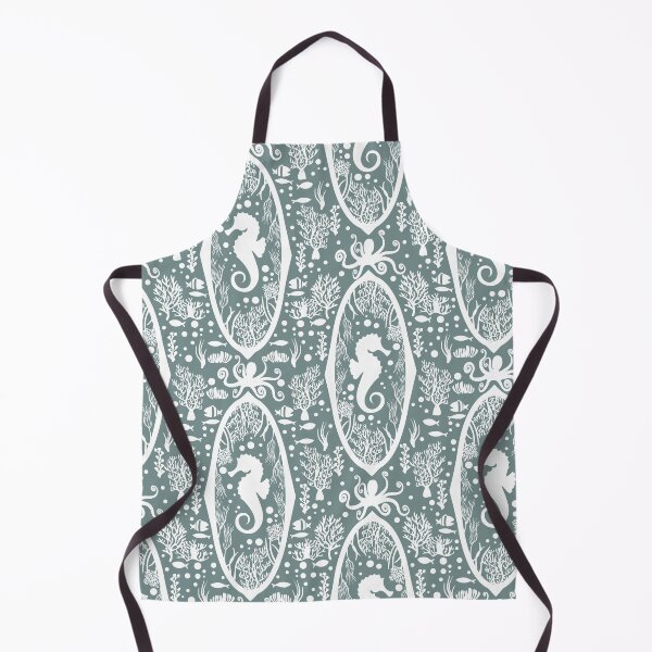 Item preview, Victorian Seahorse Damask Green and white Cameo designed and sold by PerlaDesignArt.