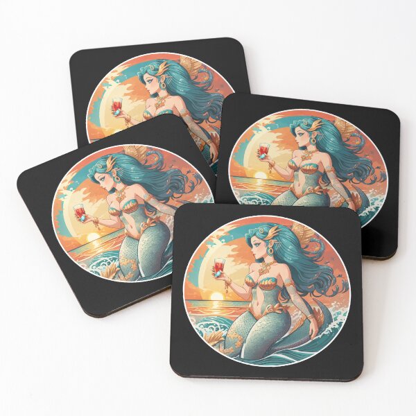 Item preview, Ocean Blue Mermaid Enjoying a Refreshing Beverage at Sunset designed and sold by NautiChic.