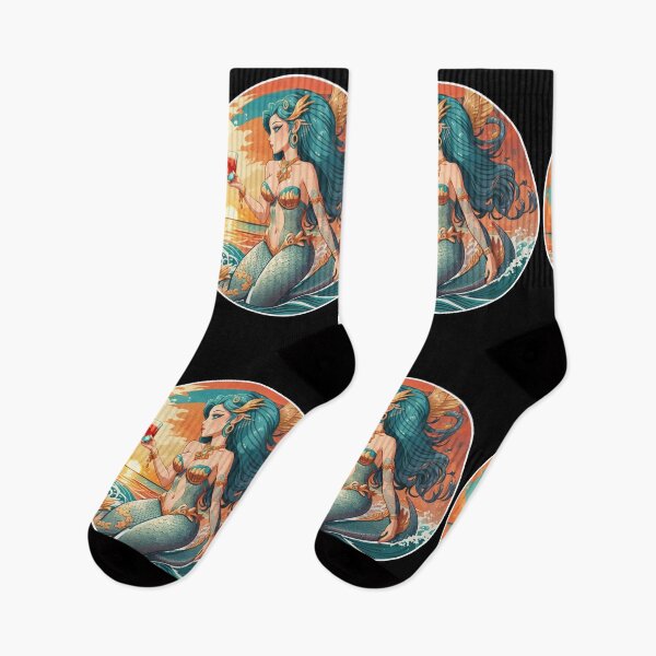 Item preview, Ocean Blue Mermaid Enjoying a Refreshing Beverage at Sunset designed and sold by NautiChic.