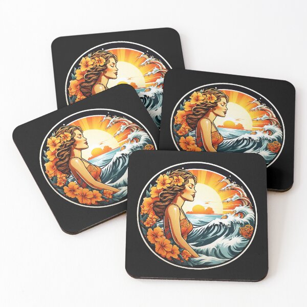 Item preview, Elegant and Beautiful Lady Watching Sunset with Orange Orchids designed and sold by NautiChic.