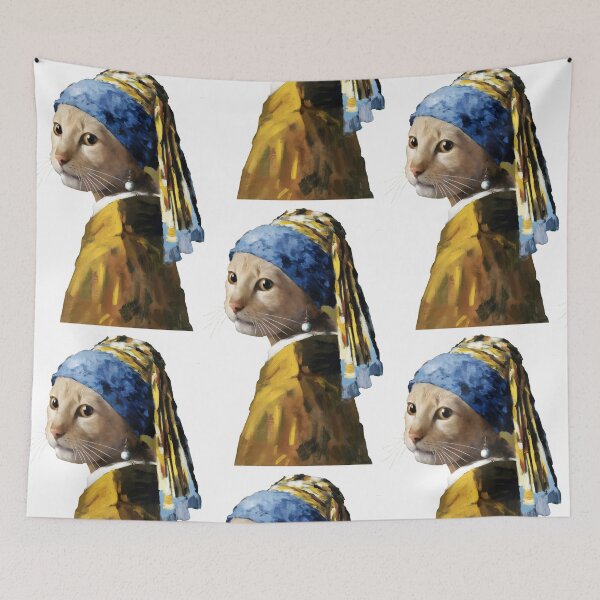 Item preview, Cat with a pearl Earring cutout - remake of Girl with a pearl Earring by Vermeer designed and sold by EmeraldeaArt.