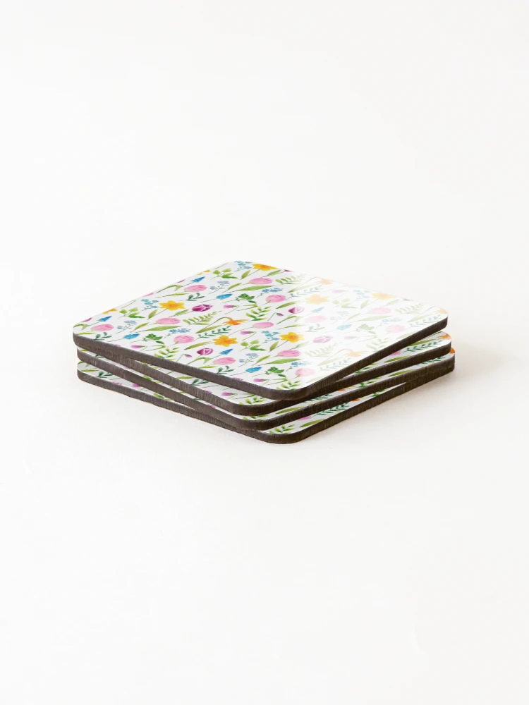 Thumbnail 4 of 5, Coasters (Set of 4), Delicate Spring Tulips designed and sold by RabbitHeartArt.