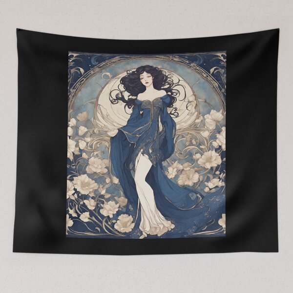 Item preview, Helene - Timeless elegance: Mucha-inspired beauty in shades of blue designed and sold by BPMagic.