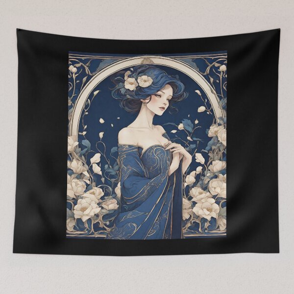 Item preview, Margarete - Timeless elegance: Mucha-inspired beauty in shades of blue designed and sold by BPMagic.