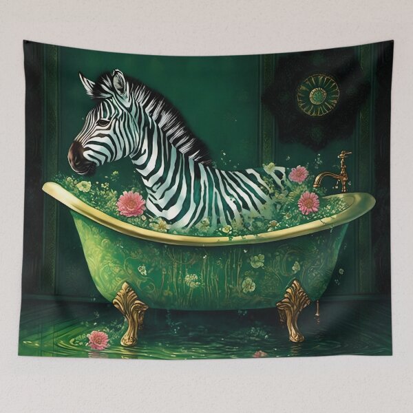 Item preview, a zebra bathing inside a clawfoot bathtub designed and sold by Angelandspot.