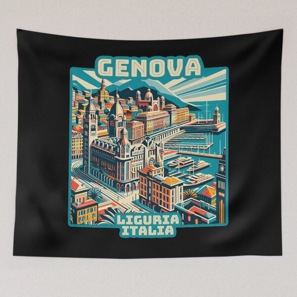 Item preview, Vintage genova liguria italy Landmark Skyline. Travel souvernir. designed and sold by Unitepeople.