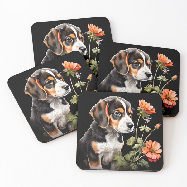 Item preview, Picture of a Beagle Puppy and Flowers designed and sold by Petalandfur.