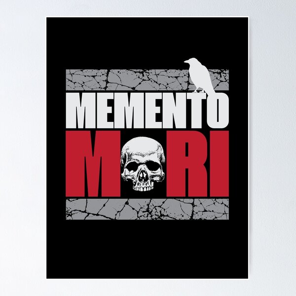 Artikel-Vorschau von Memento Mori VI – Totenkopf und Krähe – lateinisches Zitat – stoische Stoizismus-Philosophie, designt und verkauft von WIZECROW.