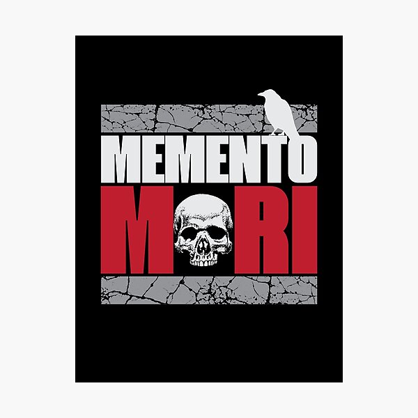 Artikel-Vorschau von Memento Mori VI – Totenkopf und Krähe – lateinisches Zitat – stoische Stoizismus-Philosophie, designt und verkauft von WIZECROW.