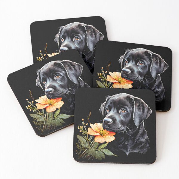Artikelvorschau, Bild eines Labrador Retriever-Welpen und Blumen entworfen und verkauft von Petalandfur.
