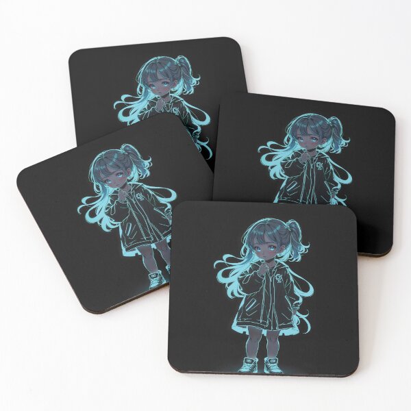Item preview, Cute Girl Neon Cyan Outline Anime designed and sold by Vishnu Rajbhar.