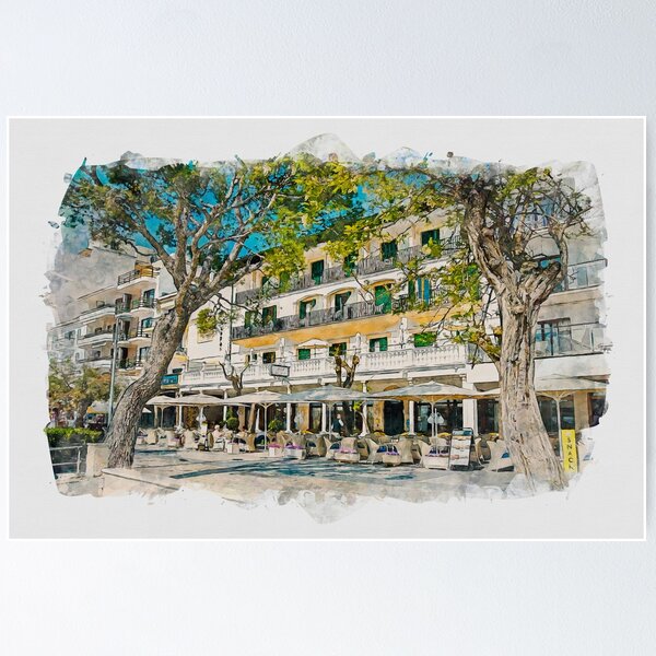 Item preview, Puerto Pollensa Mallorca Hotel Miramar Watercolour Effect designed and sold by GG WALL ART.