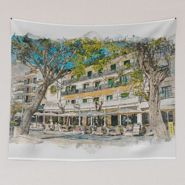 Item preview, Puerto Pollensa Mallorca Hotel Miramar Watercolour Effect designed and sold by GG WALL ART.