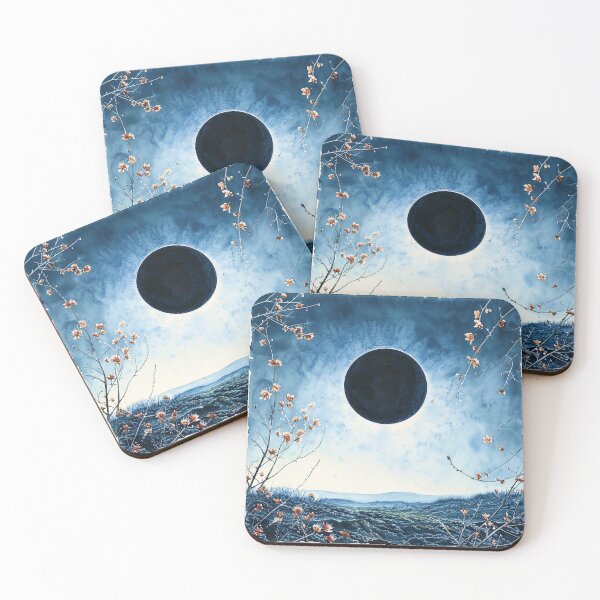 Item preview, Eclipse over Hills and Peach Blossoms Watercolor designed and sold by sylviatx.