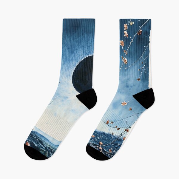 Item preview, Eclipse over Hills and Peach Blossoms Watercolor designed and sold by sylviatx.