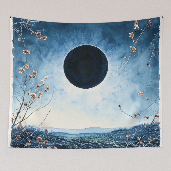 Item preview, Eclipse over Hills and Peach Blossoms Watercolor designed and sold by sylviatx.