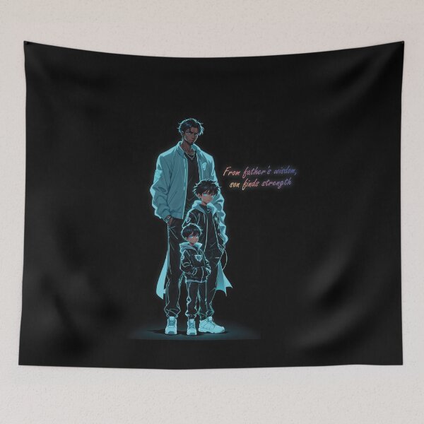 Item preview, Father and Sons Neon Cyan Outline Anime designed and sold by Vishnu Rajbhar.