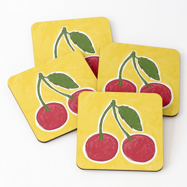Item preview, Cherry illustration on yellow background. cherry painting designed and sold by AlarconStudio.