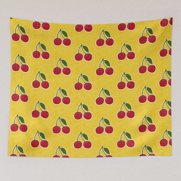 Item preview, Cherry illustration on yellow background. cherry painting designed and sold by AlarconStudio.