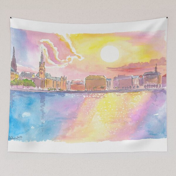 Item preview, Hamburg Alster Skyline Panorama at Sunset designed and sold by artshop77.