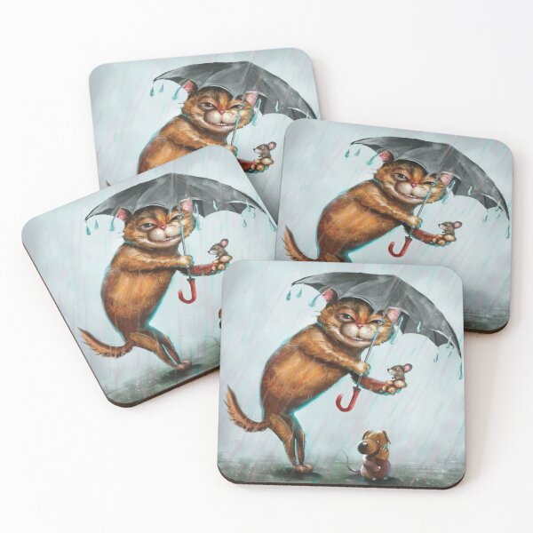 Item preview, Cat in Rain with Mouse Art Print, Whimsical Wall Decor, Nursery Wall Art, Kids Room Decor, Cat and Mouse Print designed and sold by Ketique.