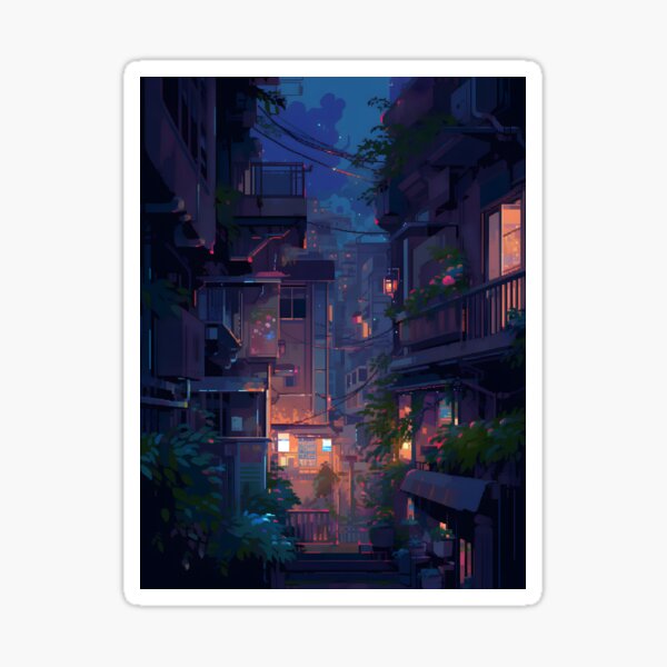 Item preview, Calm street alley, night scene (2)- Pixel art designed and sold by octoboobs.