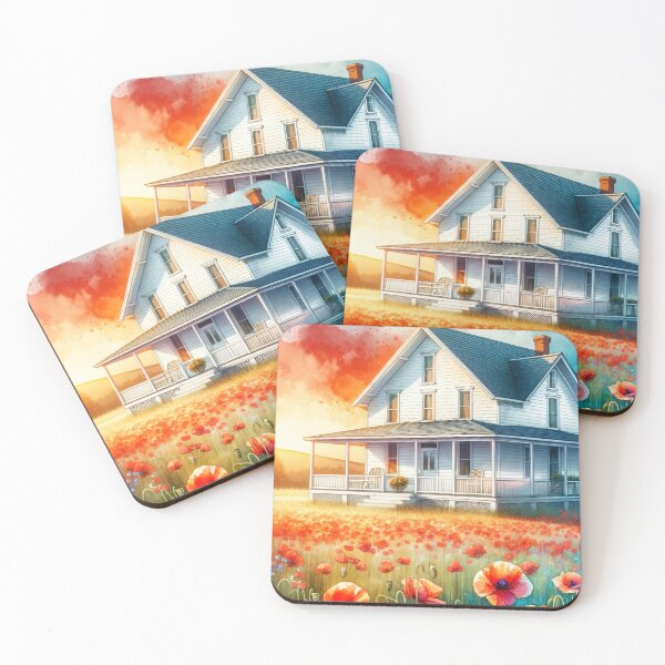 Item preview, White Farmhouse in Poppy Field designed and sold by I-I-Trading-Co.